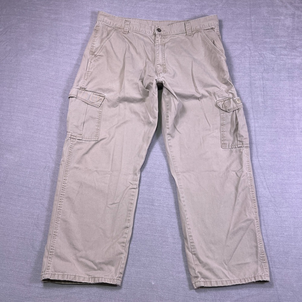 Wrangler Authentic Issue Relaxed Mid Rise Cargo Pants Mens 38x30 Beige Cotton